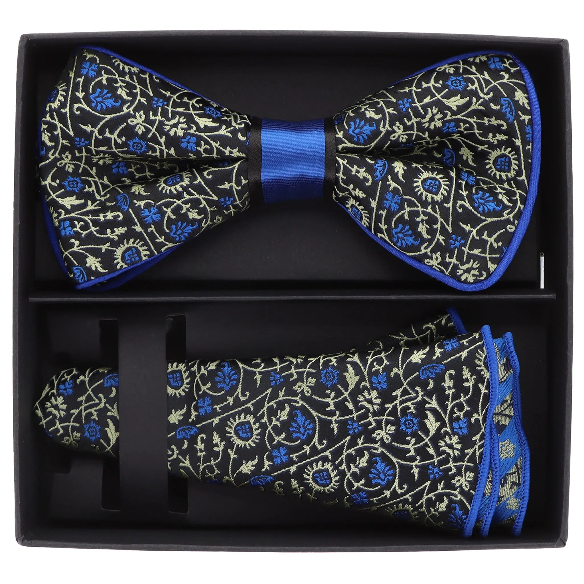 Vittorio Farina Men's Piping Design Bow Tie & Round Pocket Square in Gift Box