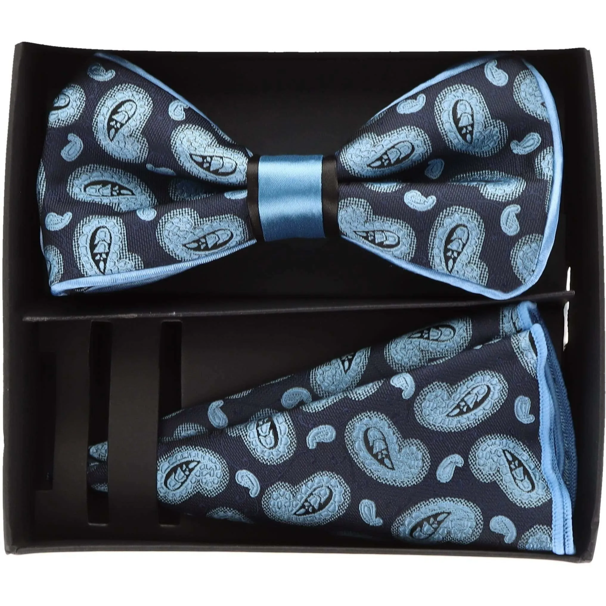 Vittorio Farina Men's Piping Design Bow Tie & Round Pocket Square in Gift Box