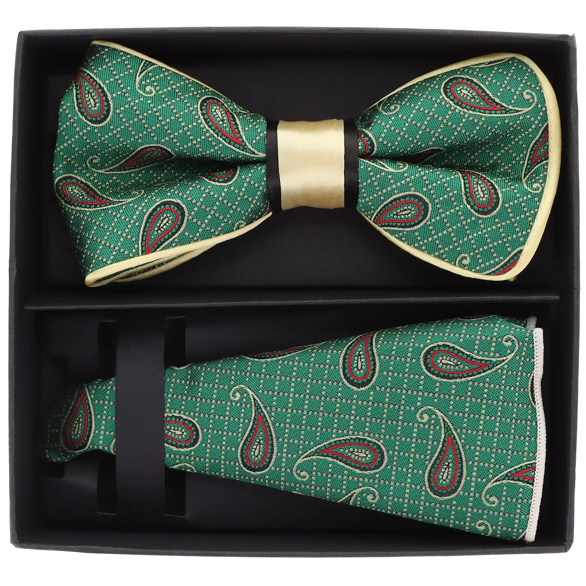 Vittorio Farina Men's Piping Design Bow Tie & Round Pocket Square in Gift Box