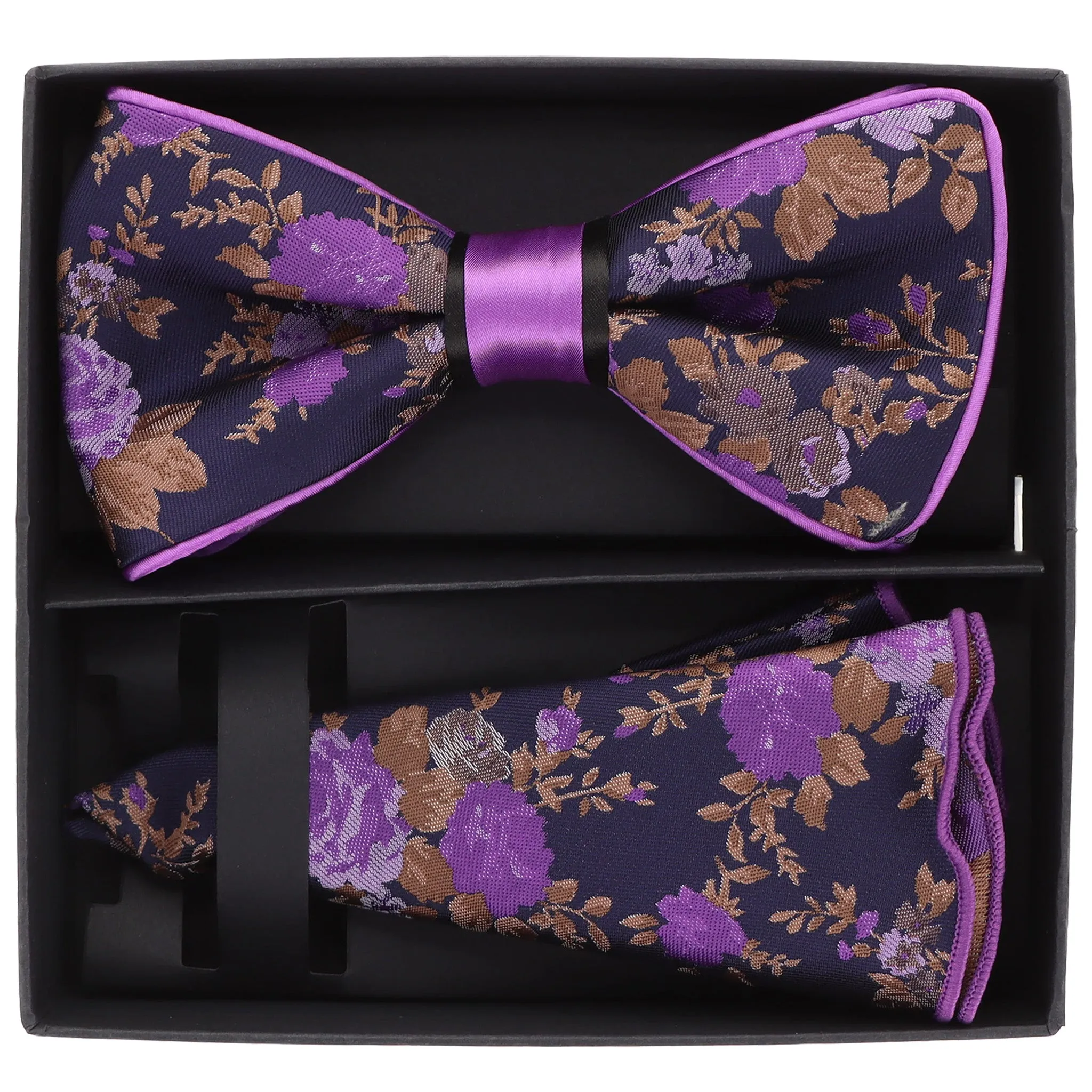 Vittorio Farina Men's Piping Design Bow Tie & Round Pocket Square in Gift Box