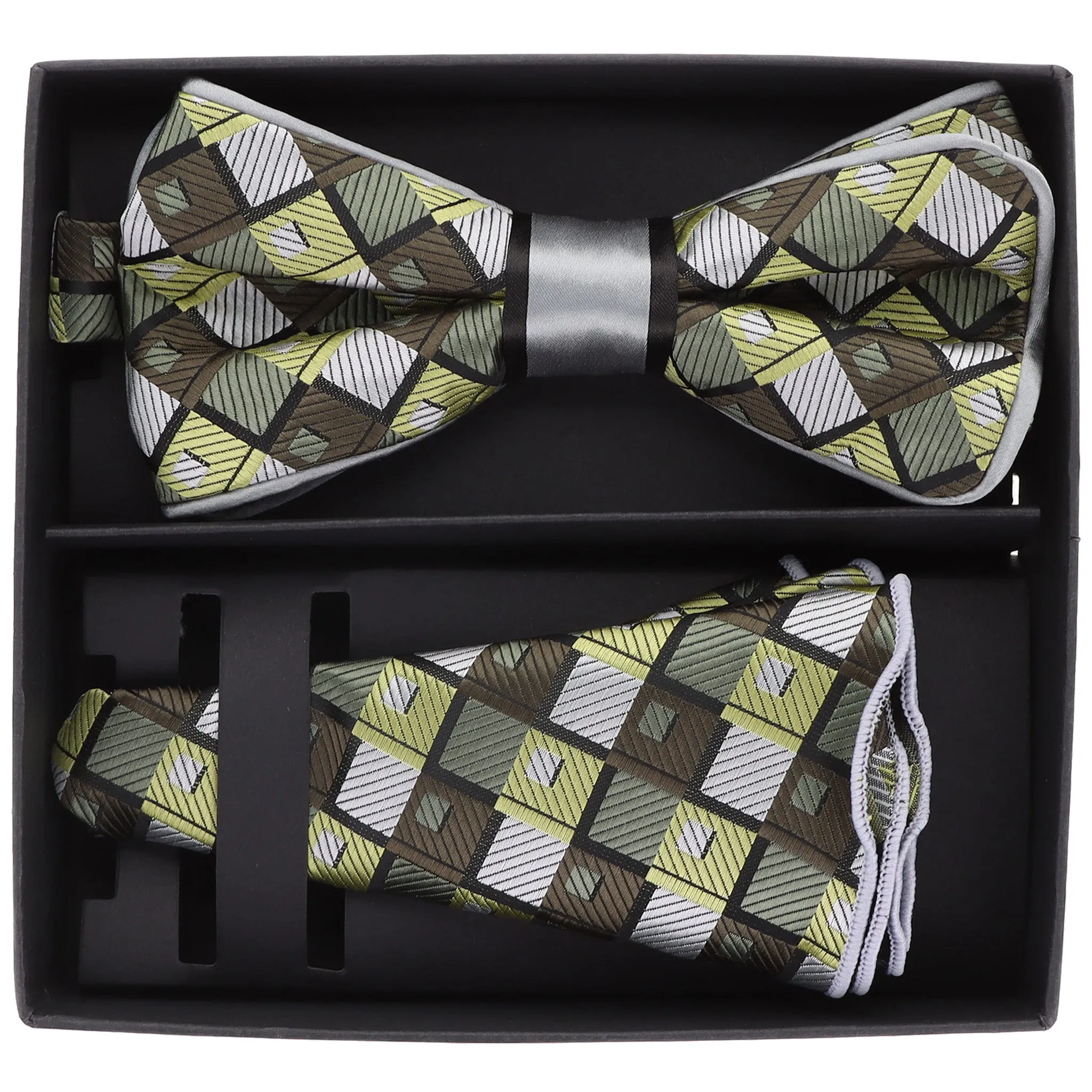 Vittorio Farina Men's Piping Design Bow Tie & Round Pocket Square in Gift Box