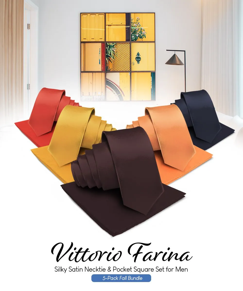 Vittorio Farina Men's Satin Necktie & Pocket Square (Multipack)