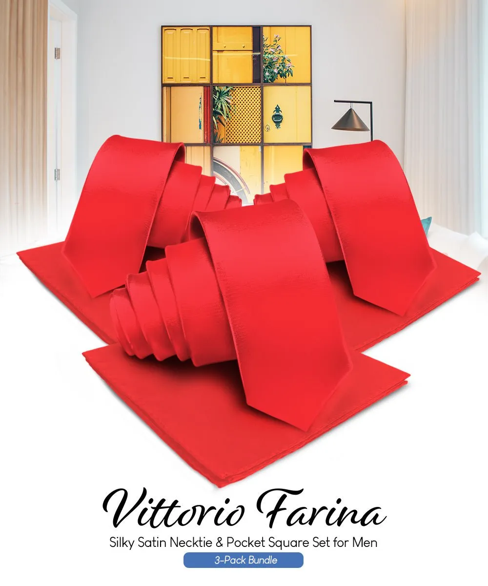 Vittorio Farina Men's Satin Necktie & Pocket Square (Multipack)