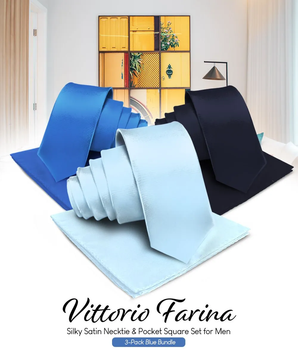 Vittorio Farina Men's Satin Necktie & Pocket Square (Multipack)