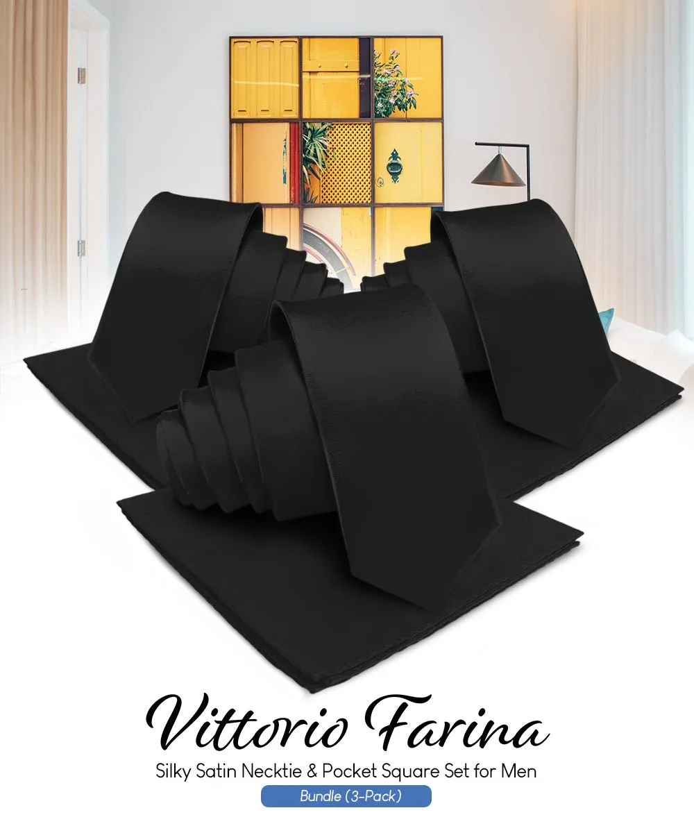 Vittorio Farina Men's Satin Necktie & Pocket Square (Multipack)