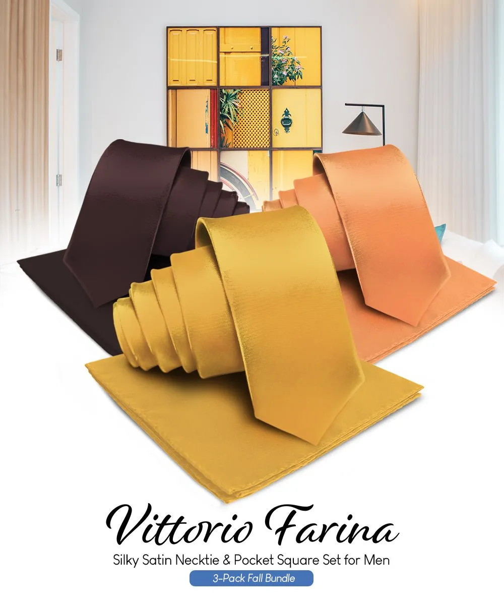 Vittorio Farina Men's Satin Necktie & Pocket Square (Multipack)