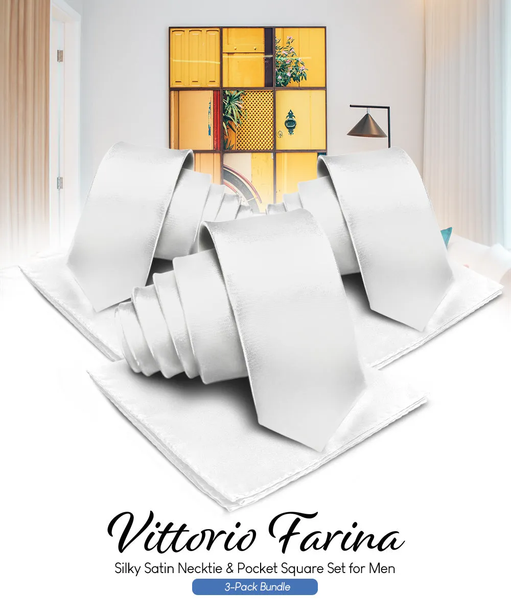 Vittorio Farina Men's Satin Necktie & Pocket Square (Multipack)