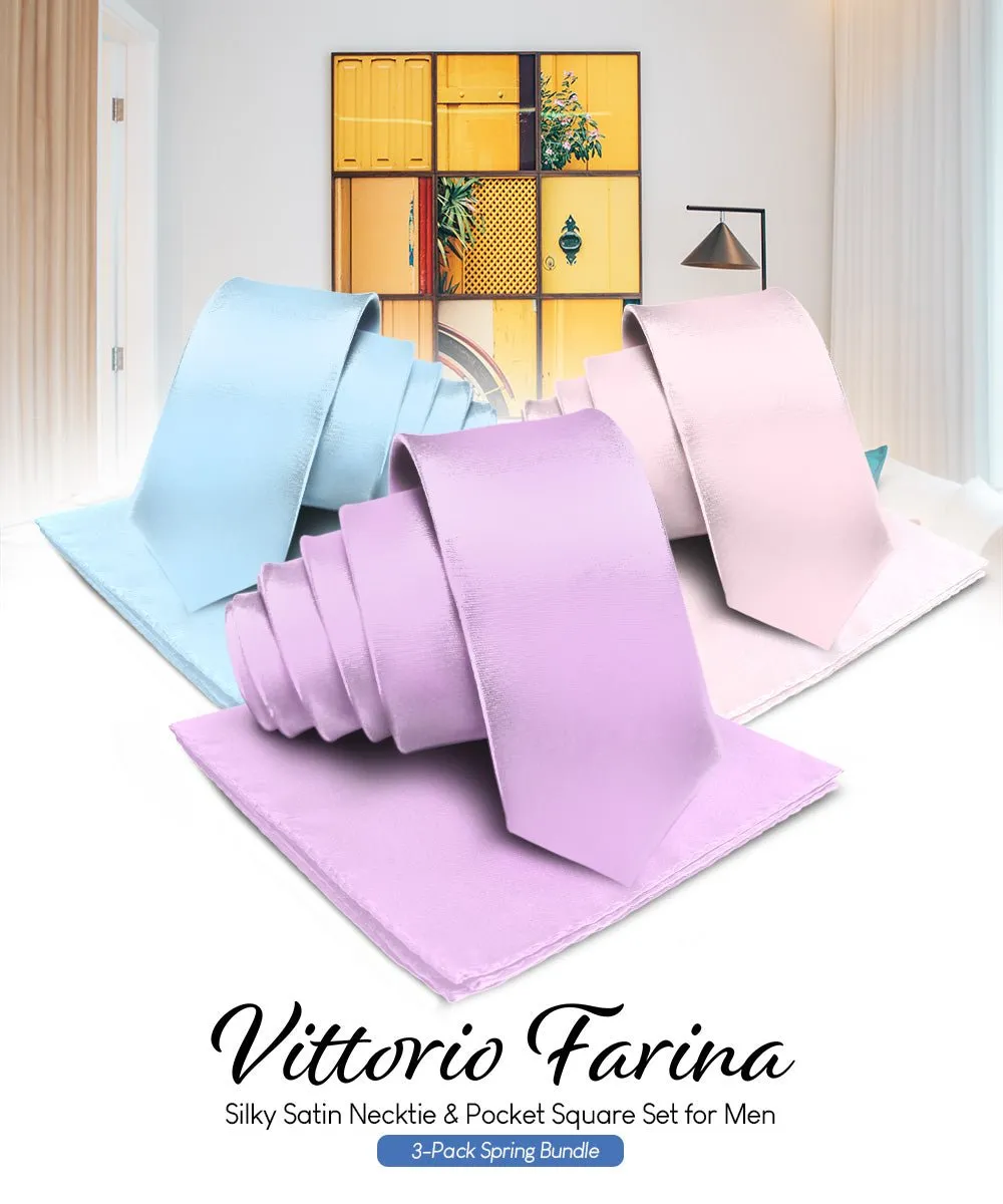 Vittorio Farina Men's Satin Necktie & Pocket Square (Multipack)