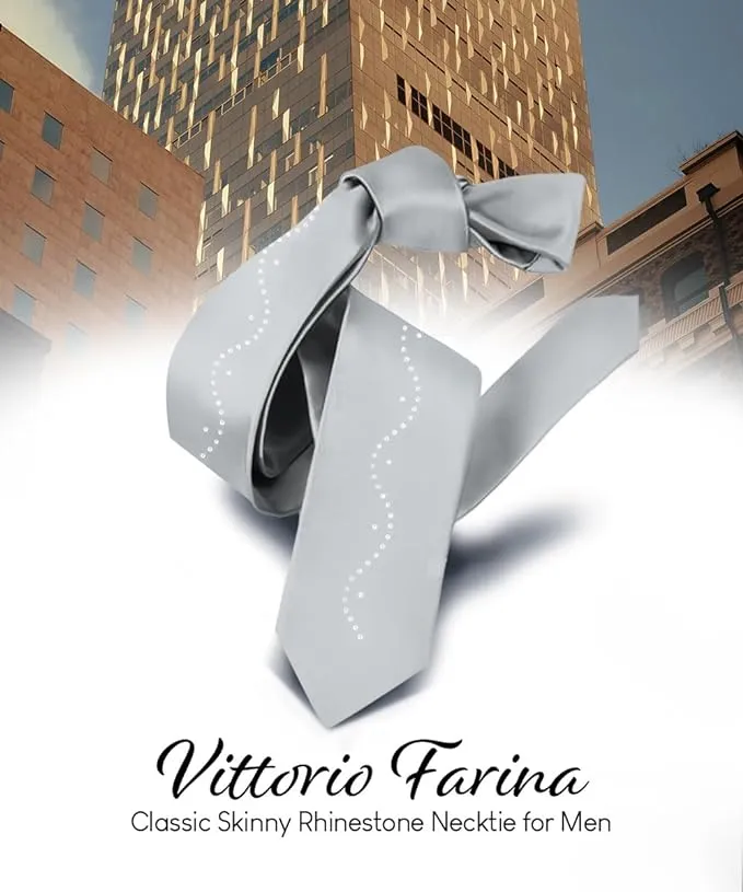 Vittorio Farina Men's Satin Skinny Necktie with Rhinestones