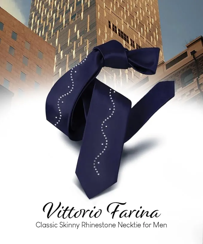 Vittorio Farina Men's Satin Skinny Necktie with Rhinestones