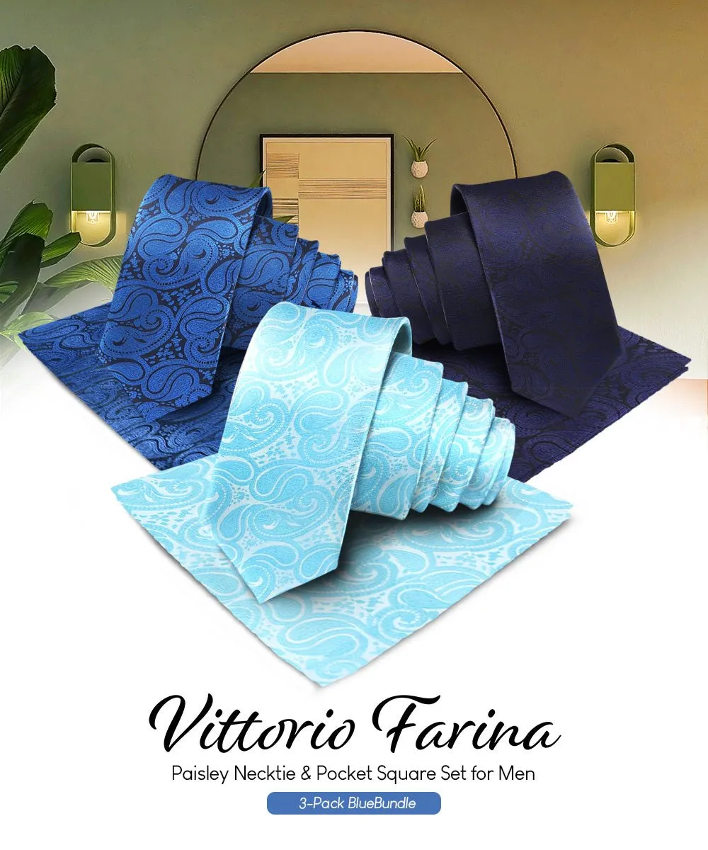 Vittorio Farina Men's Woven Paisley Necktie and Pocket Square (Multipack)