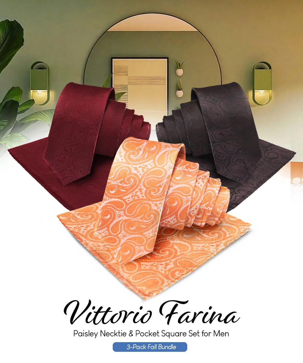 Vittorio Farina Men's Woven Paisley Necktie and Pocket Square (Multipack)