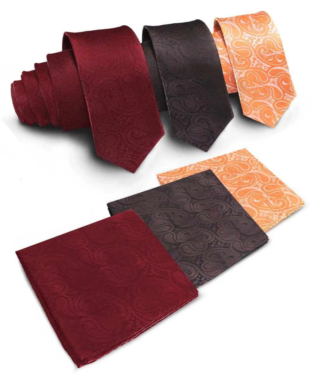 Vittorio Farina Men's Woven Paisley Necktie and Pocket Square (Multipack)