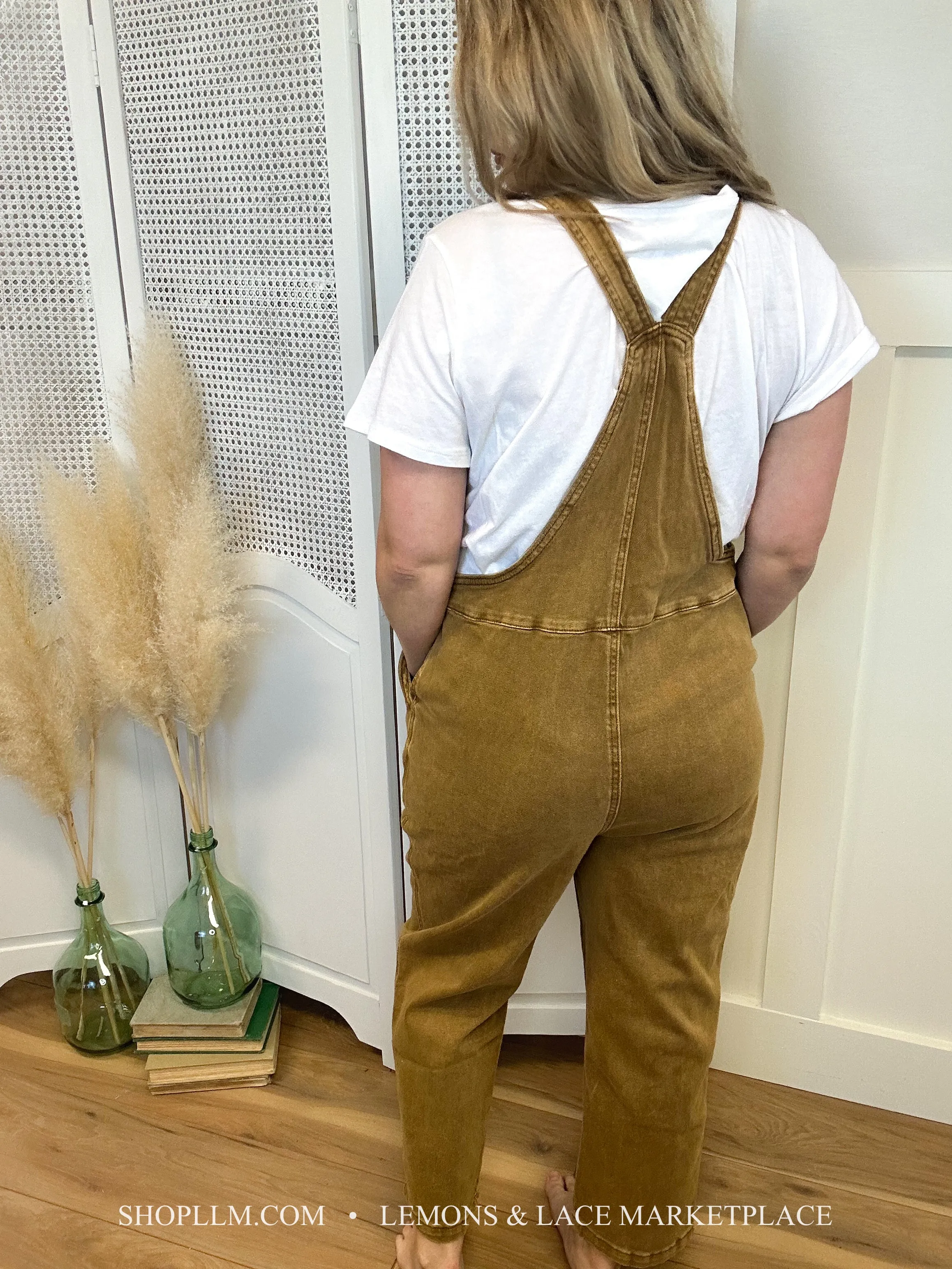 Washed Knot Strapped Relaxed Overalls