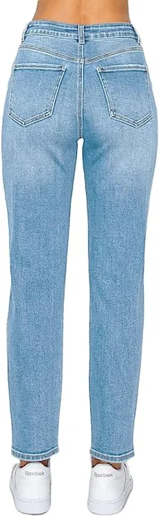 wax jean Women's Mom Jean with Blown Out Knee