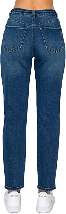 wax jean Women's Mom Jean with Blown Out Knee