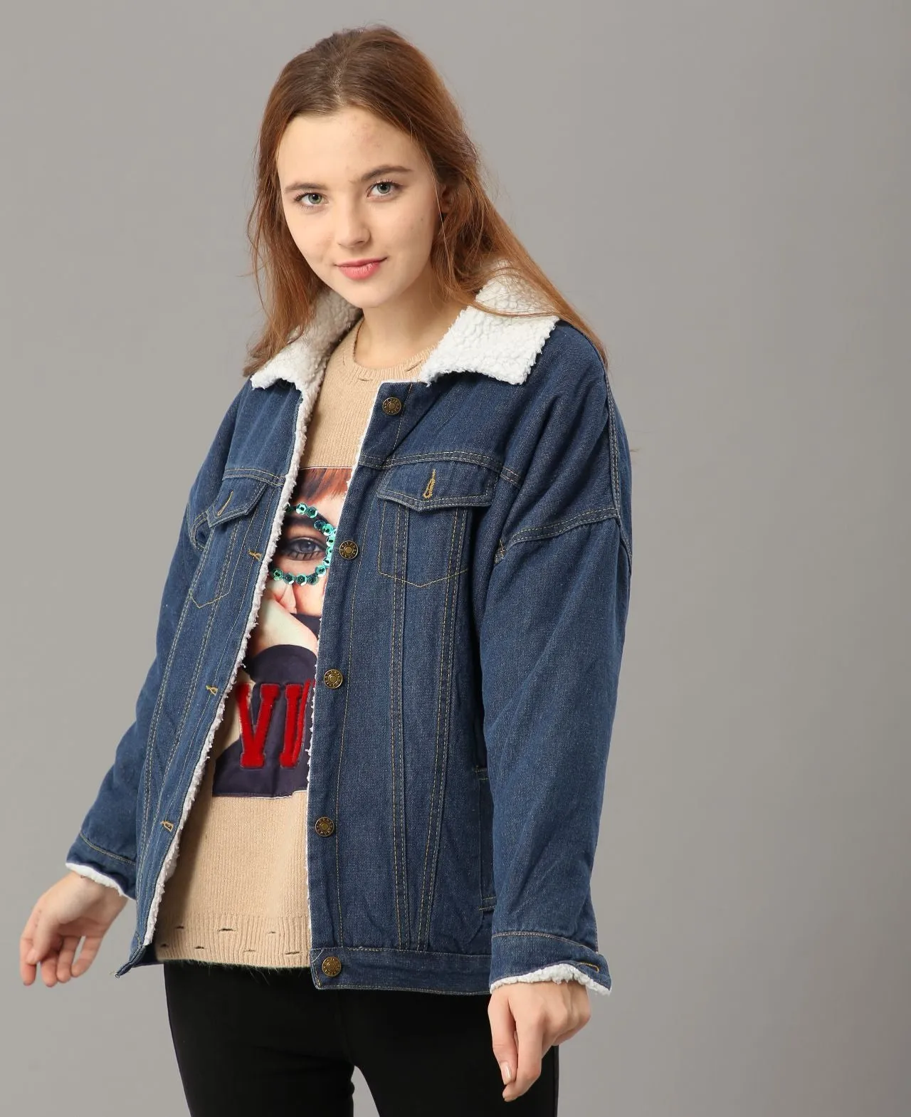 Winter Faux Fur Lined Denim Jacket