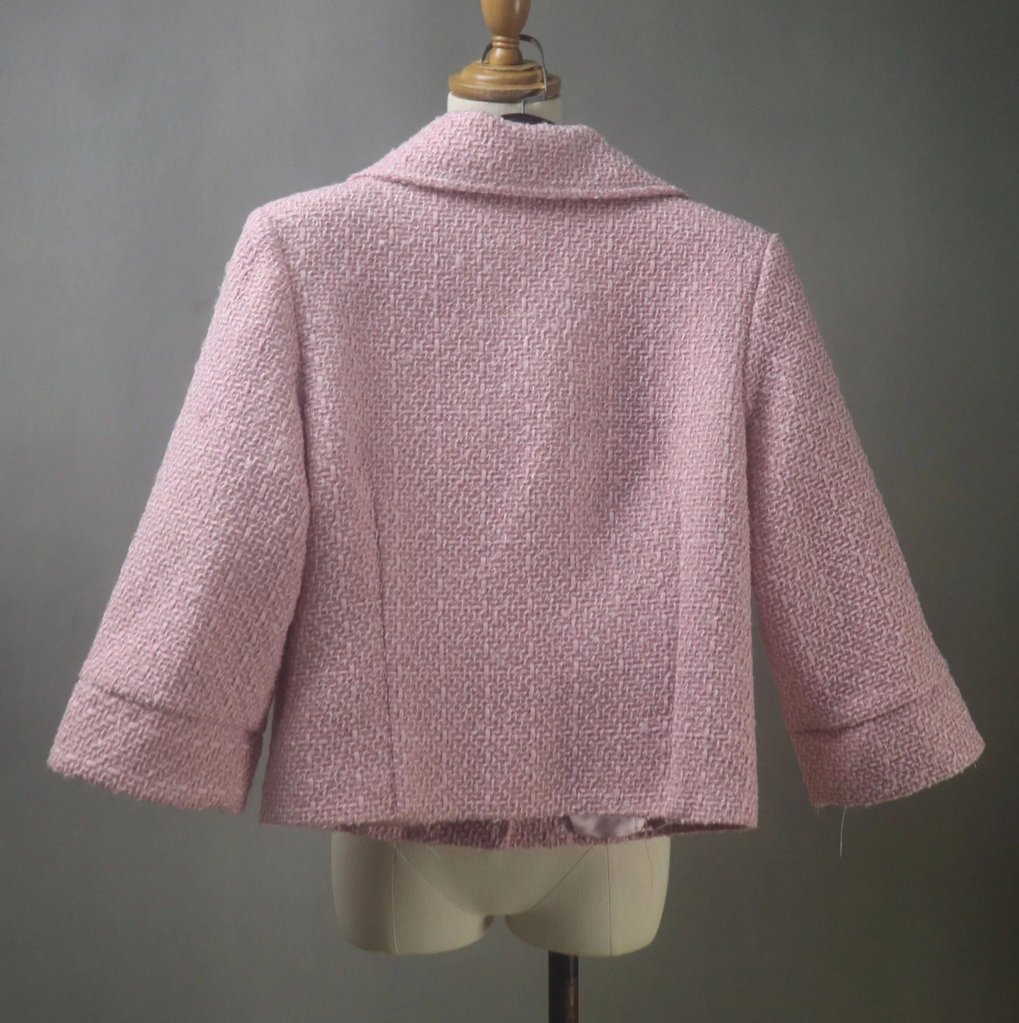 Women Pink Tweed Skirt Suit with Crop Sleeves