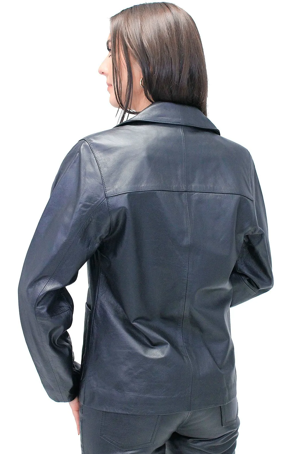 Women's Genuine Lambskin Leather Pocket Blazer Coat #L2491PPK ()