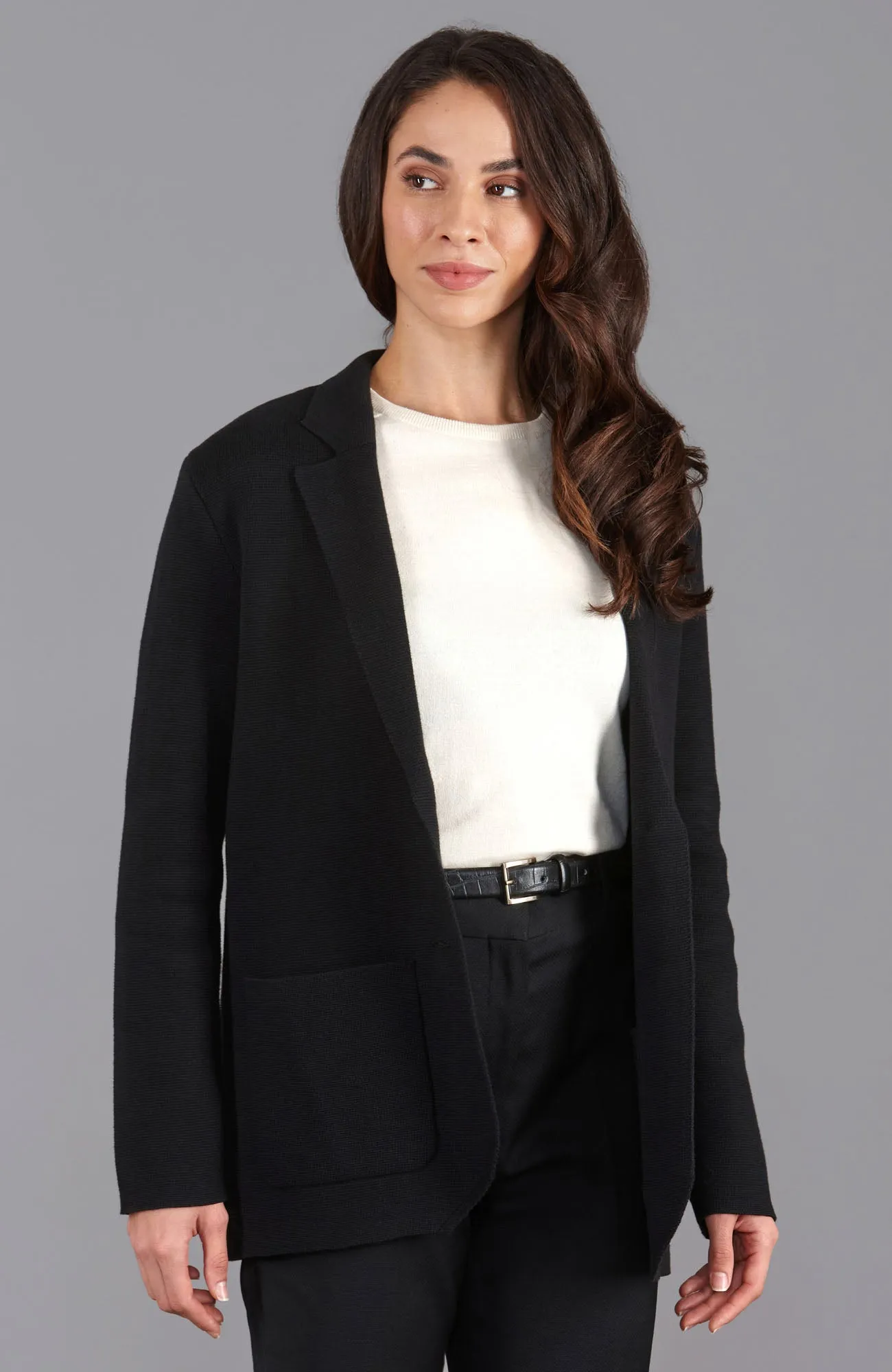 Womens Midweight Cotton Relaxed Fit Knitted Blazer