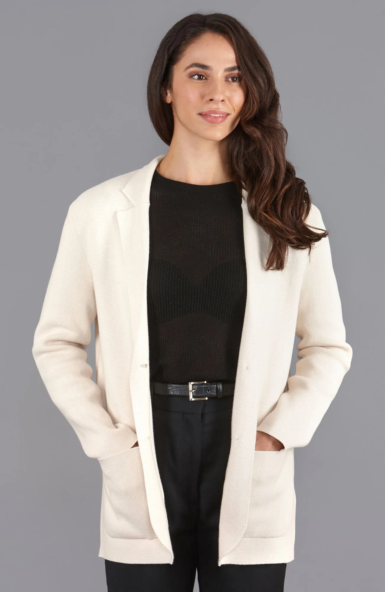 Womens Midweight Cotton Relaxed Fit Knitted Blazer