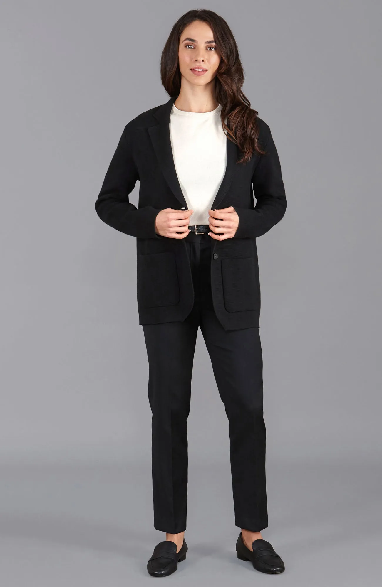 Womens Midweight Cotton Relaxed Fit Knitted Blazer