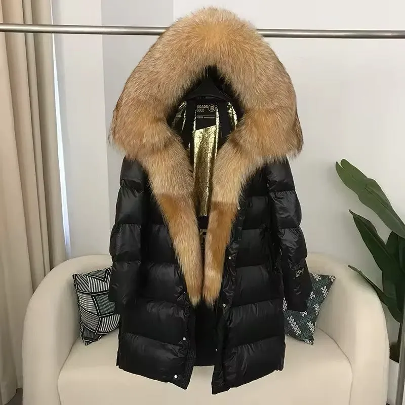 Women's Oversized Duck Down Jacket with Luxurious Natural Fur – Ultimate Winter Warmth & Style