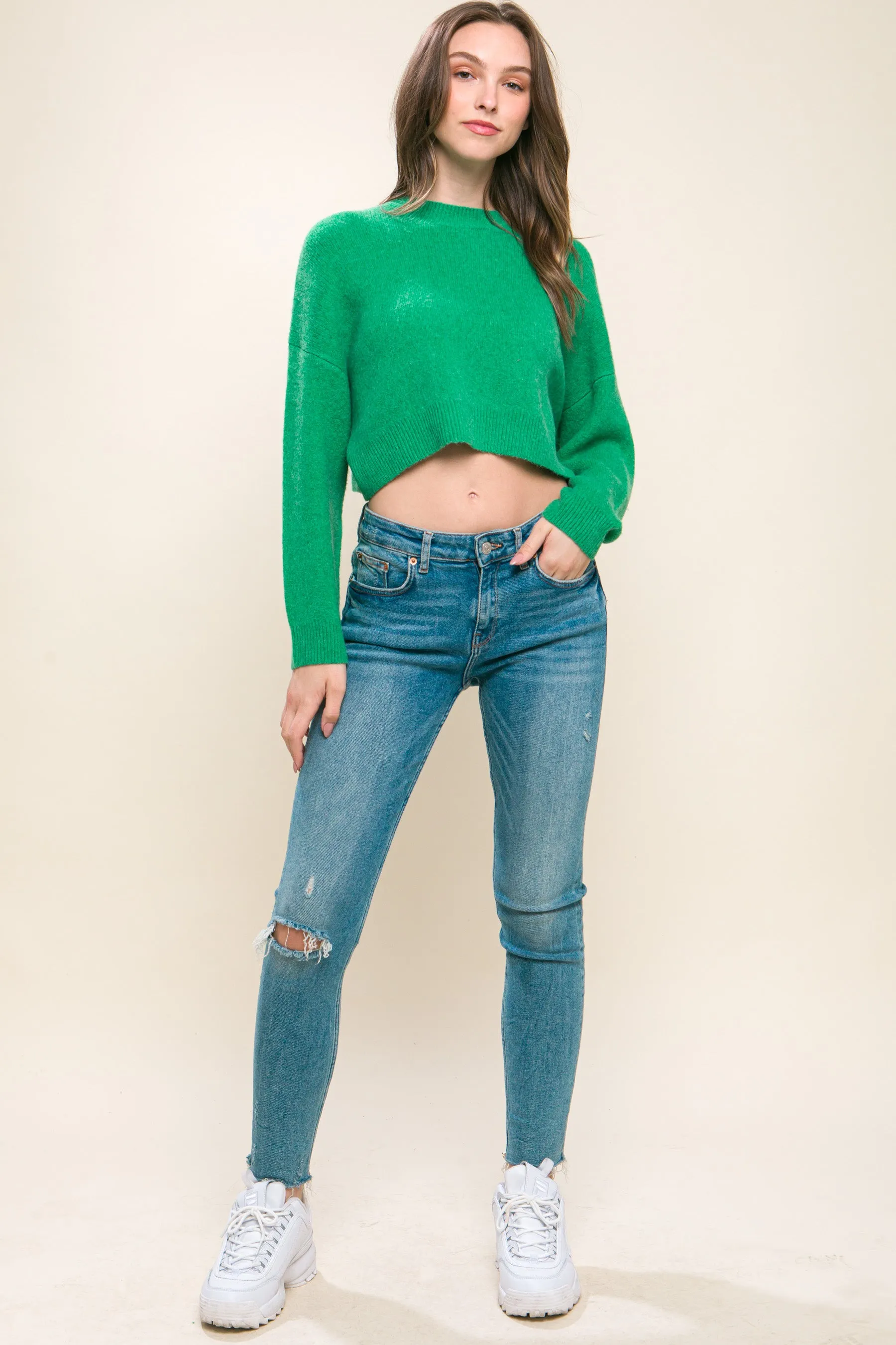 Wool Blend Women's Cropped Sweater Top - 5 colors