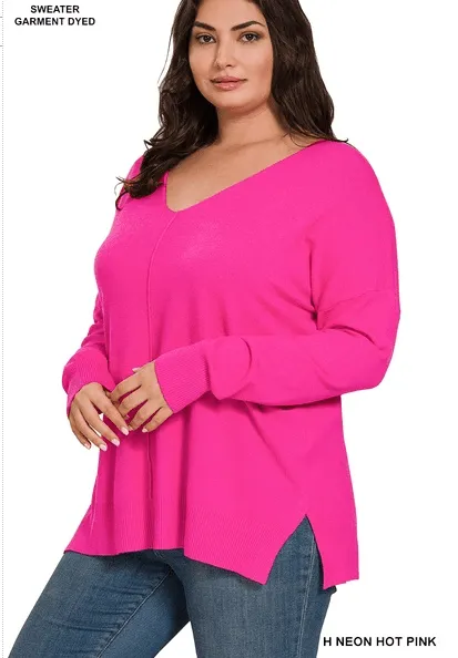 Zenana Plus Size Lightweight Side Slit Sweater